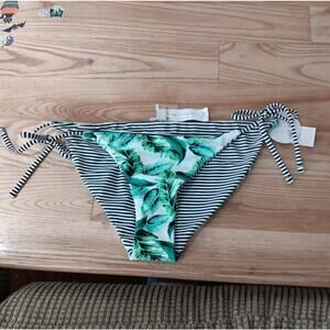 Sz S NWT Hot Water Tropical Leaf Black & White Striped Bikini Bottom Tie Side